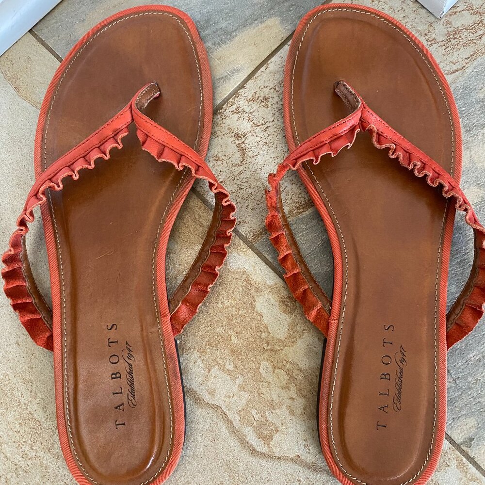 Leather Flip Flops- Talbots, Orange Leather Ruffle